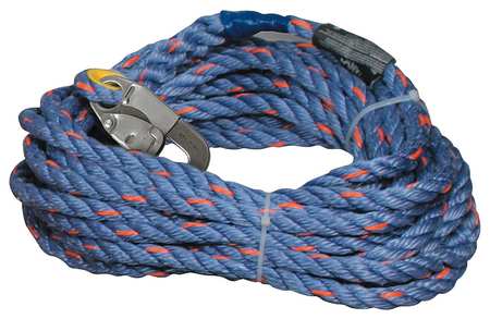 Miller Rope Lifeline : ANSI Z359-2007 Compliant 5/8'' Dia. Polyester/Polypropylene Blend Rope w/Snap Hook and Loop, 100'